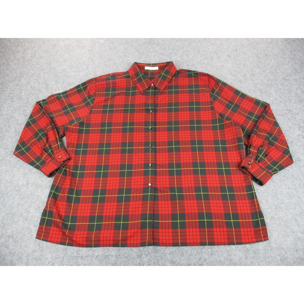 Foxcroft Shirt Womens 24W Red Black Plaid Button Front Long Sleeve Lumberjack